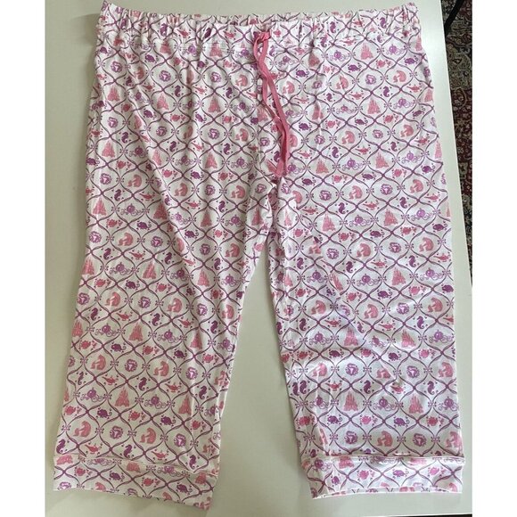 Disney Parks Cotton Pajama Pants 3X Pink / White Cropped Jersey Knit - Picture 1 of 8